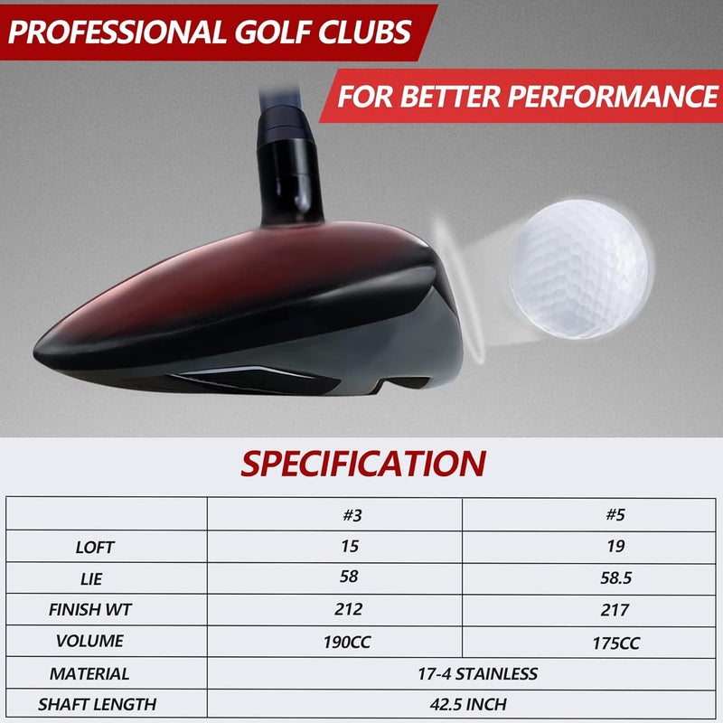 POSSOT Golf Fairway Wood, 3/5 Wood with Graphite Shafts for Man's, Golf Club with Premium Regular and Stiff Flex Shaft, Right Handed - Image 3